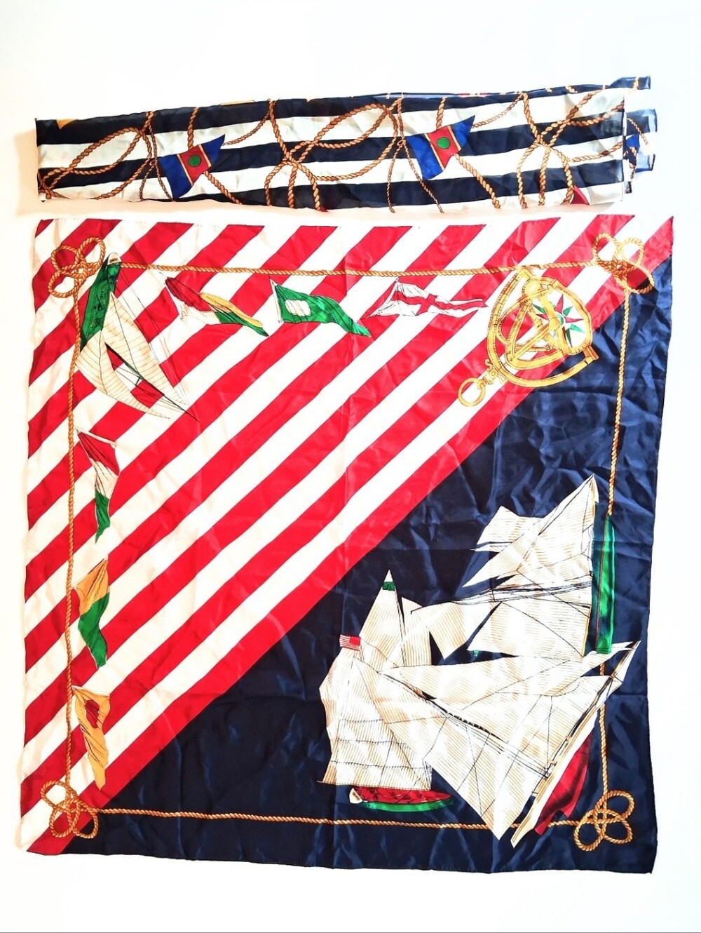 80's Vintage Nautical Scarves Silk Square Scarf And Long Scarf 2 Piece Set